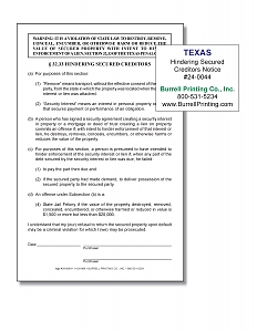 Larger image for Hindering Secured Creditors Notice Larger image for Hindering Secured Creditors Notice